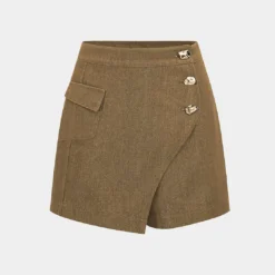 Metallic Asymmetrical Shorts -Women's Clothing Store 827efe5d b2f0 43b3 ac99 da12af554a5a