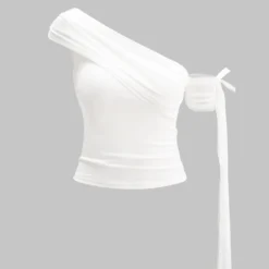 Asymmetrical Ruched Tie-Up Short Sleeve Tank Top