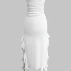 Solid Ruffle Hem Ruched Tube Maxi Dress -Women's Clothing Store 833e2a6e 3603 4fd8 8125 b8e143906302