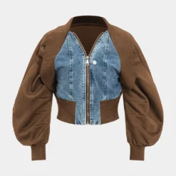 Patchwork Zipper Denim Outerwear Jacket -Women's Clothing Store 854b1fbb e561 44f2 9ddd dadb467a3347