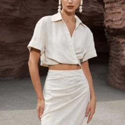 Linen Cross Crop Shirt -Women's Clothing Store 858ef6ae c3e1 4730 a247 6af98bdbd80b