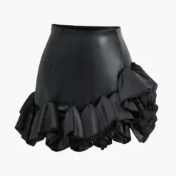 Faux Leather Ruffle Mini Skirt