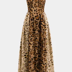 Leopard Print Ruched Bustier Slip Midi Dress