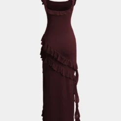 Ruffle Trim Square Neck Slit Sleeveless Maxi Dress -Women's Clothing Store 8620bf44 3a58 466e 8c46 9f0a42fc220a