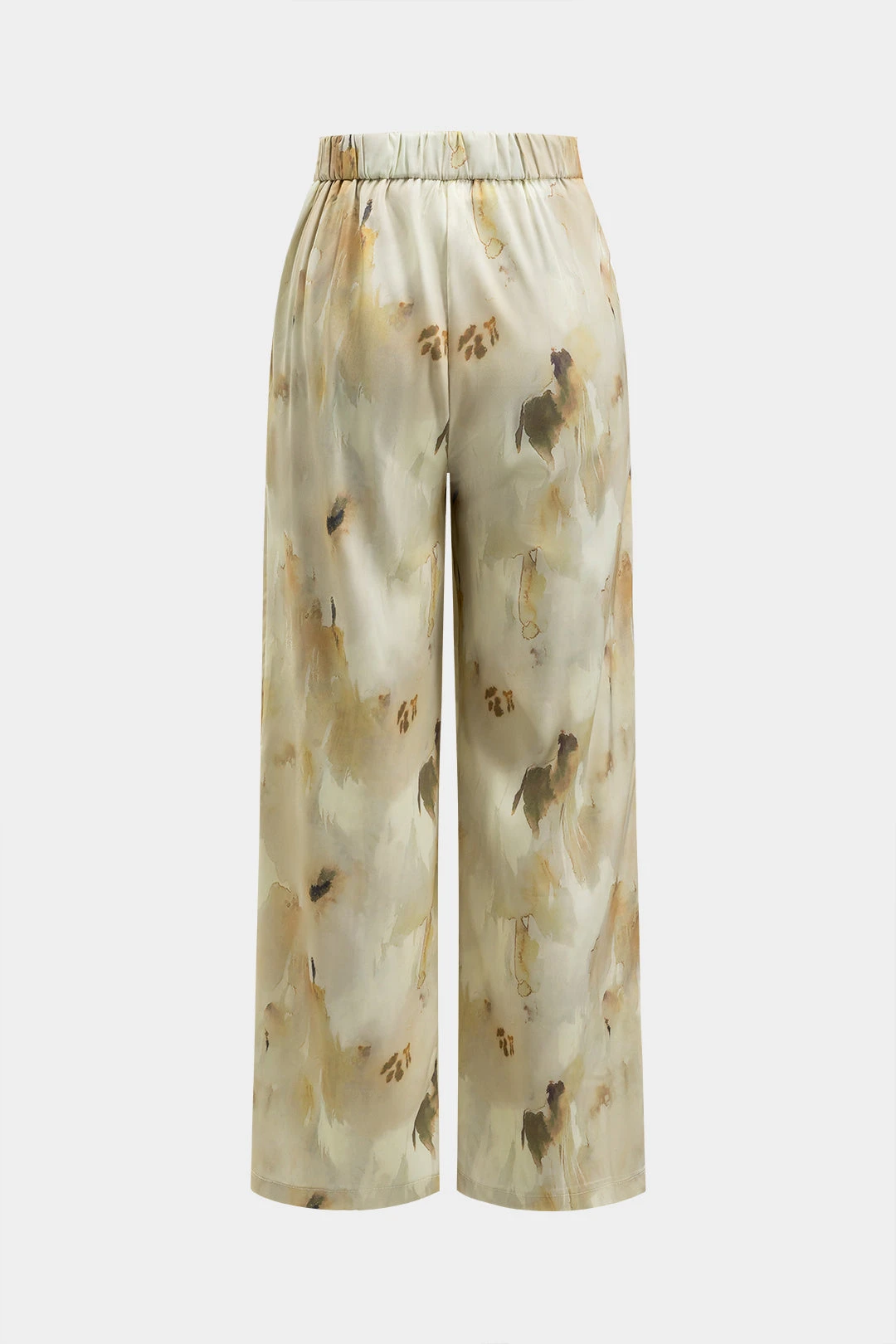 Abstract Watercolor Print Satin Ruched Button Pocket Wide Leg Trousers 2 Abstract Watercolor Print Satin Ruched Button Pocket Wide Leg Trousers - Image 2