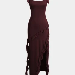 Ruffle Trim Square Neck Slit Sleeveless Maxi Dress -Women's Clothing Store 876fe484 50cc 4ed0 9af4 7e496c8a0cf7