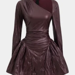 Ruched Asymmetrical Long Sleeve Mini Dress