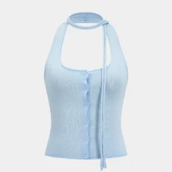 Square Neck Slip Button Detail Tank Top