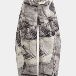 Abstract Print Buttoned Pocket Barrel Trousers