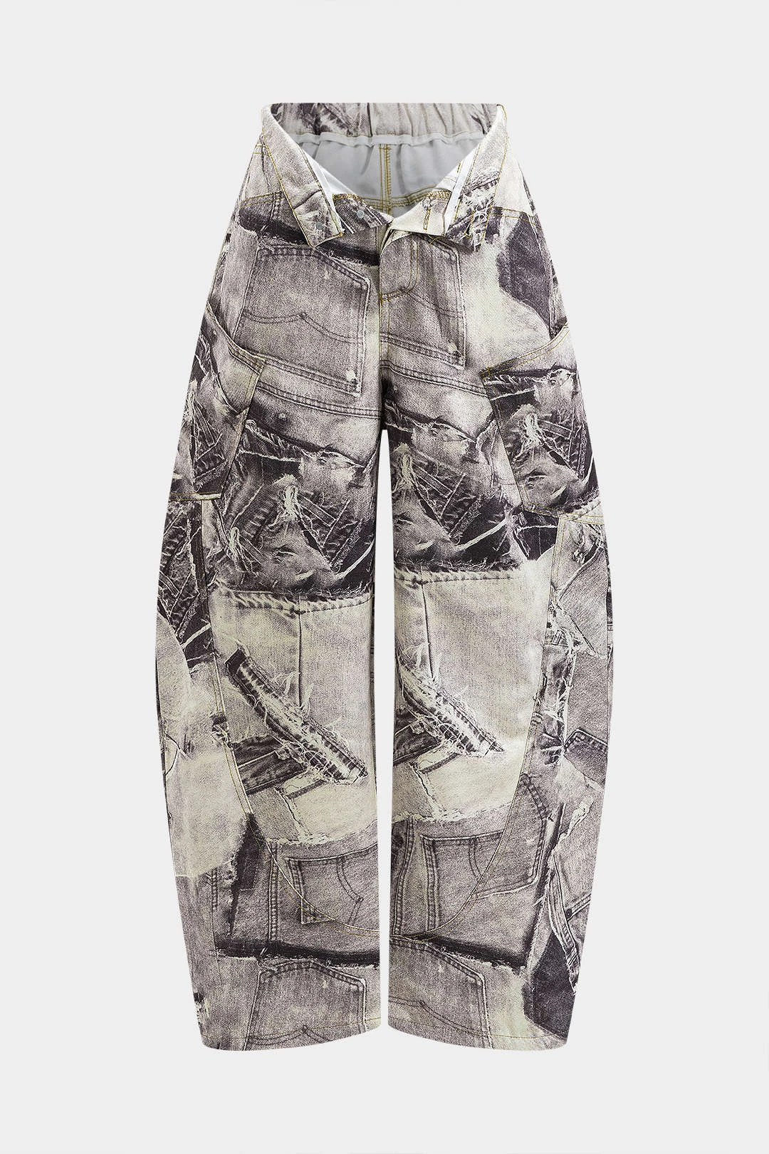 Abstract Print Buttoned Pocket Barrel Trousers 1 Abstract Print Buttoned Pocket Barrel Trousers