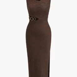 Solid Metallic Tank Cut Out Asymmetrical Midi Dress