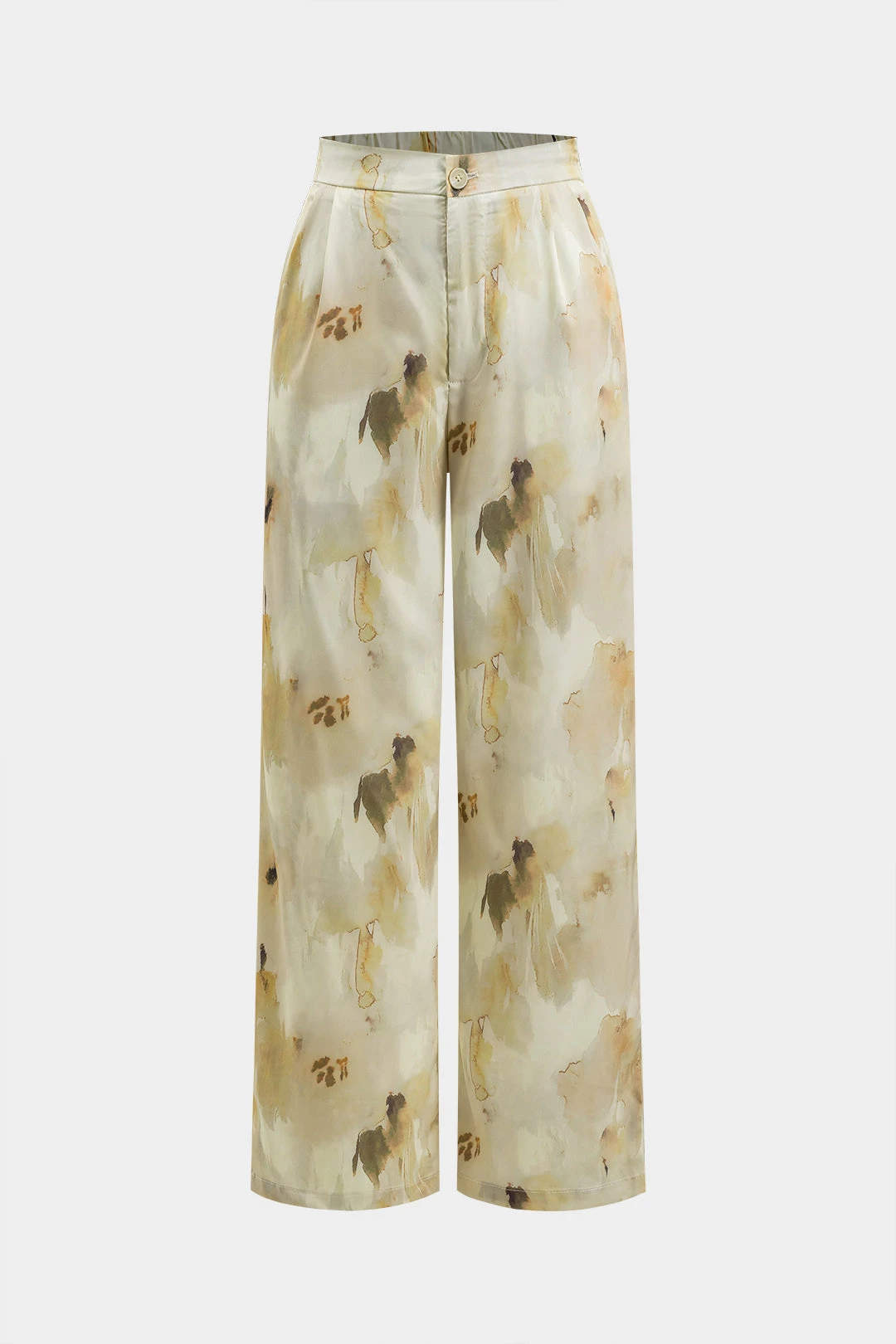 Abstract Watercolor Print Satin Ruched Button Pocket Wide Leg Trousers 1 Abstract Watercolor Print Satin Ruched Button Pocket Wide Leg Trousers