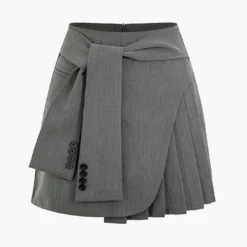 Solid Pleated Tie Mini Skirt -Women's Clothing Store 8aa9590f b571 4a50 b1d1 23f2a837f3c7