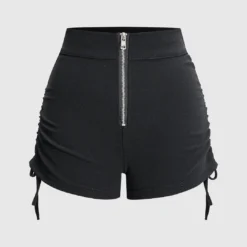 High Waist Drawstring Zipper Detail Shorts