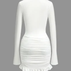 Solid Ruffle Ruched Twist Long Sleeve Mini Dress -Women's Clothing Store 8b4d770d dfac 4b0a ab10 f0d02f83be91