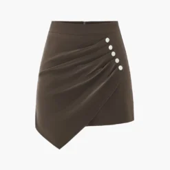 Faux Leather Asymmetrical Button Ruched Skirt