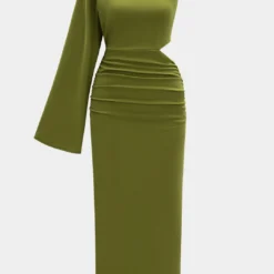 Chiffon Asymmetrical Cut Out Ruched Maxi Dress