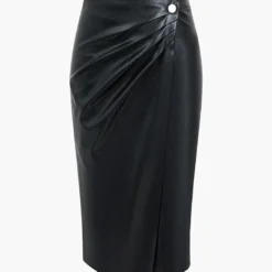 Faux Leather Wraped Midi Skirt