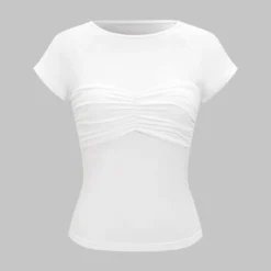 Round Neck Ruchd Short Sleeve T-Shirt