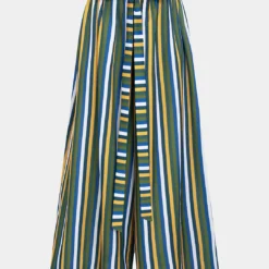 Contrast Stripe Print Ruched Tie Front Trousers