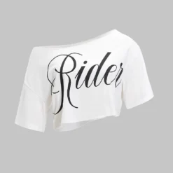 Letter Print One Shoulder Asymmetrical Short Sleeve T-Shirt