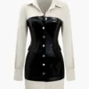 Button Patchwork Faux Leather Mini Dress