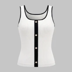 Knit Metallic Metal Button Tank Top