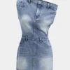 Denim Asymmetric Neckline Mini Dress