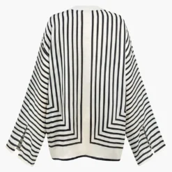 Stripe Print Satin Long-Sleeve Shirt -Women's Clothing Store 9040f937 c59e 4cc7 91f9 5273a45c74ba