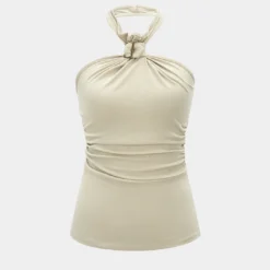 Satin Tie Front Backless Ruched Cami Top