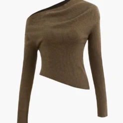 Asymmetrical Long Sleeve Rib Knit Top