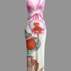 Floral Print Mock Neck Slit Sleeveless Maxi Dress