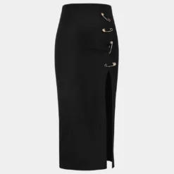 Pothook Detail Slit Midi Skirt