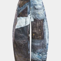 Abstract Print Button Pocket Wide Leg Barrel Trousers