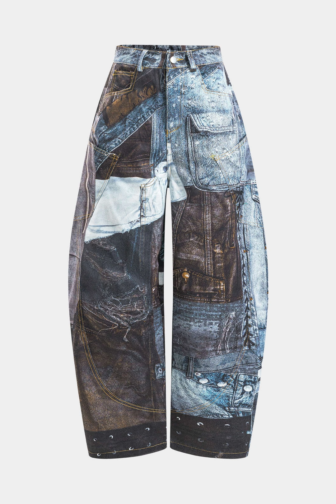 Abstract Print Button Pocket Wide Leg Barrel Trousers 1 Abstract Print Button Pocket Wide Leg Barrel Trousers