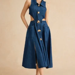 Denim Button Cut Out Dress -Women's Clothing Store 942b2251 53e4 4b13 bb07 ee59b12ea8eb