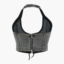 Denim Tie Up Halter And Mini Skirt Set -Women's Clothing Store 947fd46e 6c65 4222 a6e3 02cdc2719fd3