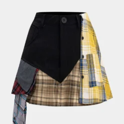 Patchwork Plaid Print Skirt -Women's Clothing Store 94ee3746 7baf 43b5 9e55 40c9d6506c8b