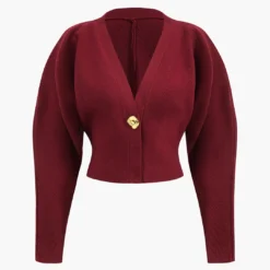 Metallic Button V-Neck Sweater Long-Sleeve Top