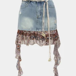 Denim Patchwork High Waist Skirt
