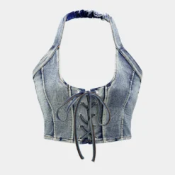 Denim Tie Up Halter And Mini Skirt Set -Women's Clothing Store 95d8500d 2101 41c8 8a82 ebfbf4449292