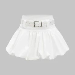 Ruched Belted Zipper Detail Skirt