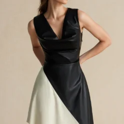 Color Block Draped Cowl Neck Asymmetrical Midi Dress -Women's Clothing Store 9615e0d6 bb1b 496b a9de fc539bbab8df