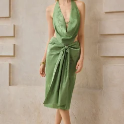 Jacquard Cowl Neck Halter Backless Tie-Up Cami Top -Women's Clothing Store 963836ac 4d8b 47fc 8903 b2787c8f5638