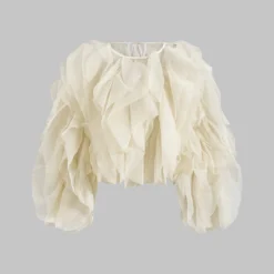 Ruffle Strappy Long-Sleeve Shirt