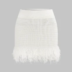 Knit Fringe Hollow Out Skirt
