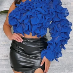 Solid Asymmetrical Ruffle Long-Sleeve Shirt -Women's Clothing Store 974f28c1 afba 4dda af7a f7e26ed44b49