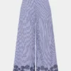 Stripes Print Embroidery Wide Leg Trousers
