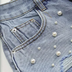 Denim High Waist Beaded Shorts -Women's Clothing Store 97d7ef75 55f1 4dec b1e1 89d161bed6e8