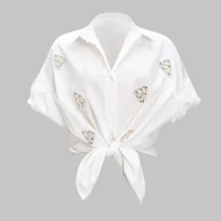 Rhinestone Triangle Bead Short-Sleeve Shirt